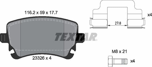 Audi Bentley VW, Brake Pad Set - Textar 2332601