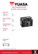 Yuasa 12V Maintenance Free VRLA Battery - TTZ12S(WC) - 4 Year Warranty