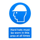 Hard hat safety sign made from rigid plastic suitable for internal and external use. - SS070R