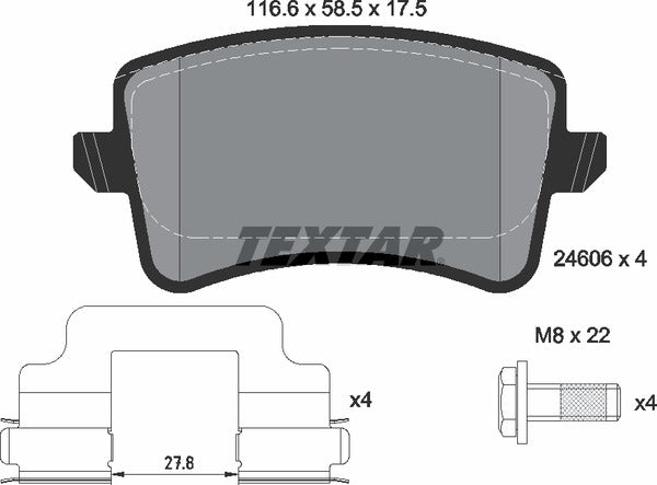 Audi, Brake Pad Set - Textar 24606012460602