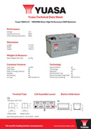 Yuasa 12V 90Ah 800A Silver High Performance SMF Battery - YBX5115 - 4 Year Warranty