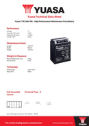 Yuasa 12V High Performance Maintenance Free VRLA Battery - YTX14AH-BS(CP) - 4 Year Warranty