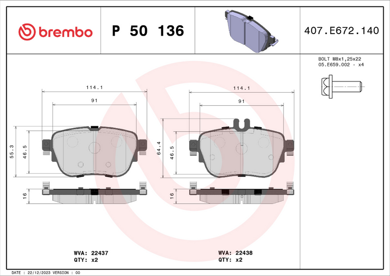 Brembo Brake Pad Set - P50136