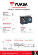 Yuasa 12V 85Ah 760A EFB Start Stop Battery - YBX7115 - 4 Year Warranty