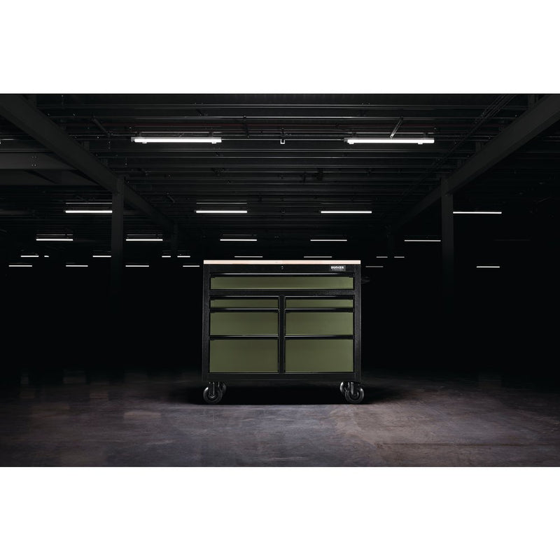 BUNKER Workbench Roller Tool Cabinet, 7 Drawer, 41", Green