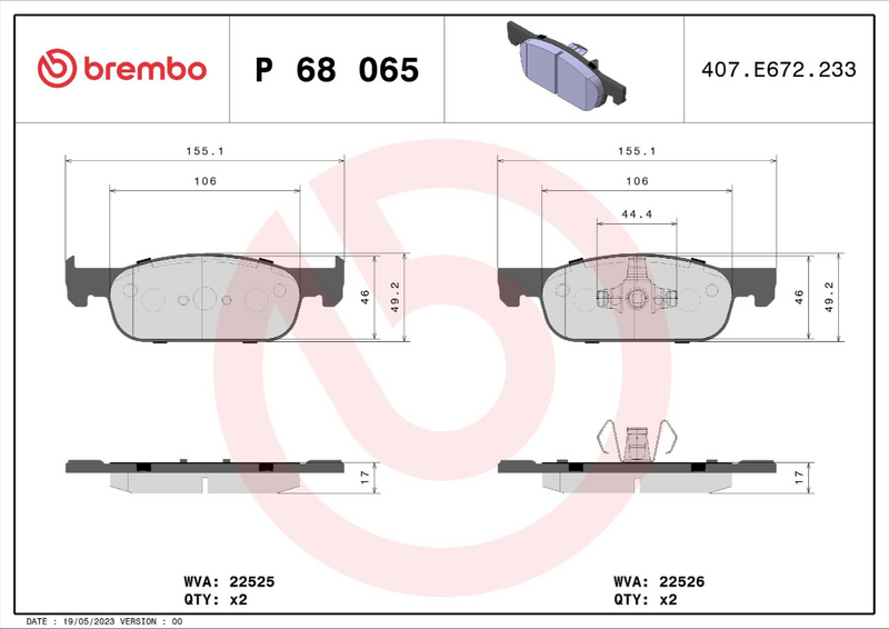 Brembo Brake Pad Set - P68065