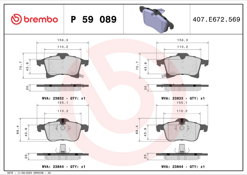 Brembo Brake Pad Set - P59089