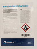 Padtech Brake and Clutch Fluid 20 Litre Dot 4 Low Viscosity - PBFLV020L