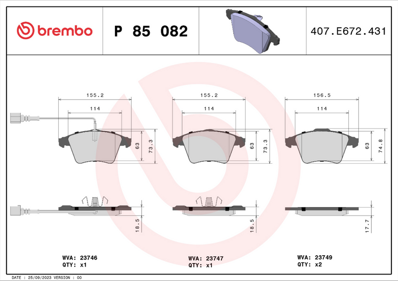 Brembo Brake Pad Set - P85082