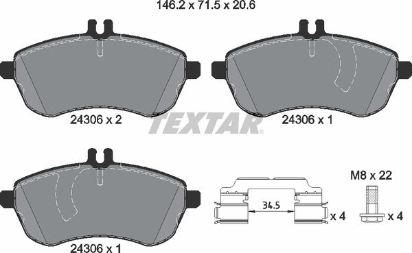 Mercedes-Benz, Brake Pad Set - Textar 24306012430602