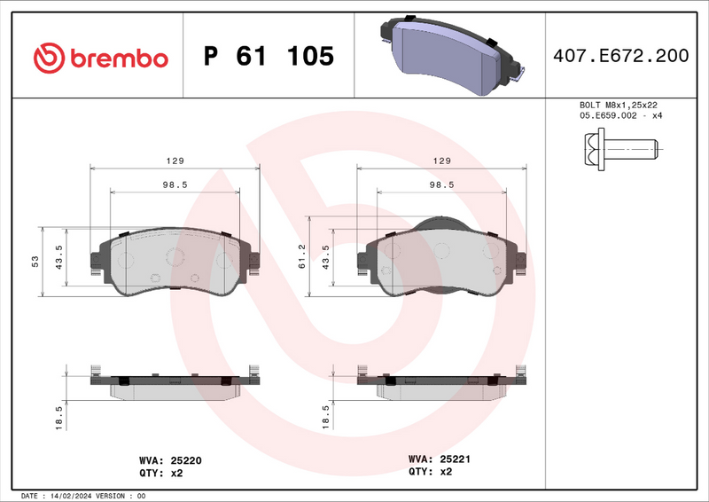 Brembo Brake Pad Set - P61105