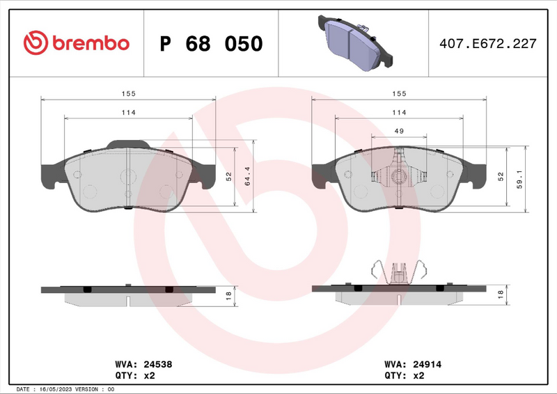 Brembo Brake Pad Set - P68050