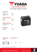 Yuasa 12V Maintenance Free VRLA Battery - YT14B(WC) - 4 Year Warranty