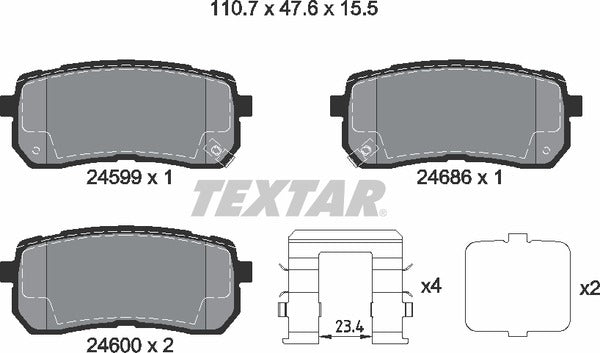 Hyundai Kia, Brake Pad Set - Textar 2459904