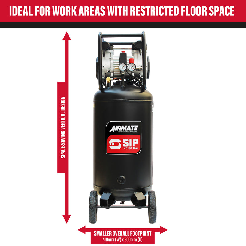 SIP DD 3hp 100ltr Low Noise Oil-Free Vertical Direct Drive Compressor