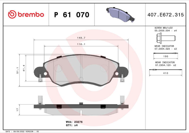 Brembo Brake Pad Set - P61070