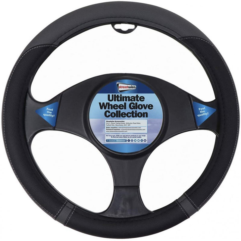 Streetwize Luxury Universal Range Steering Wheel Glove - Black / Grey Sports Wheel Glove