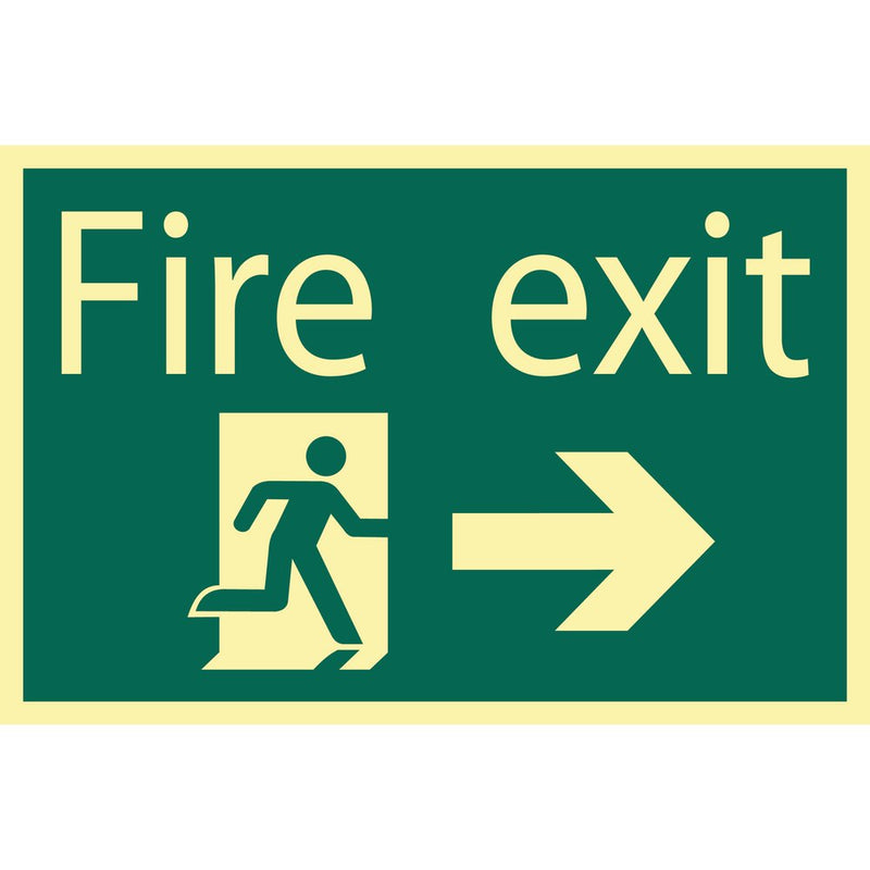 Glow In The Dark 'Fire Exit Arrow Right' Safety Sign