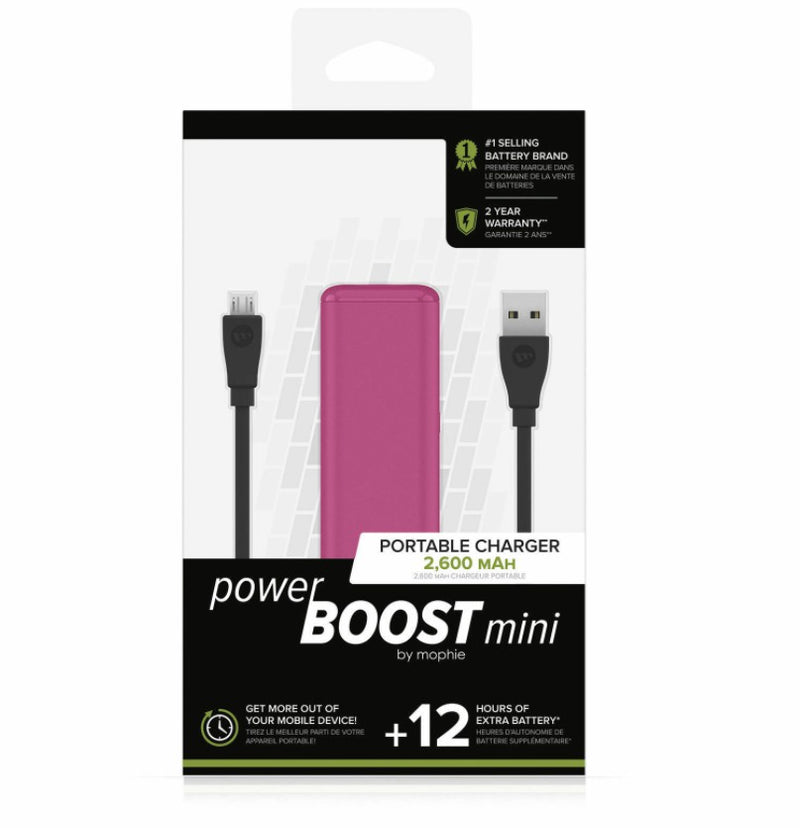 Mophie Power Boost Mini Portable Pink Power Bank – 2,600 mAh