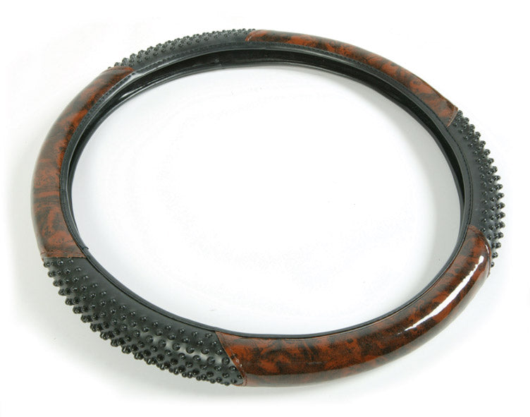 Leatherlook Orbit Steering Wheel Cover (Black/Walnut)