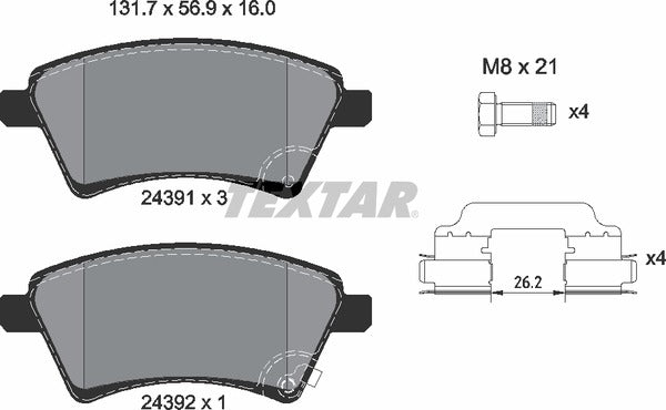 Fiat Suzuki, Brake Pad Set - Textar 24391012560201