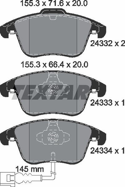 Audi Seat VW, Brake Pad Set - Textar 24333012357701