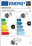 Bridgestone 215 45 16 86H Turanza ER300 tyre