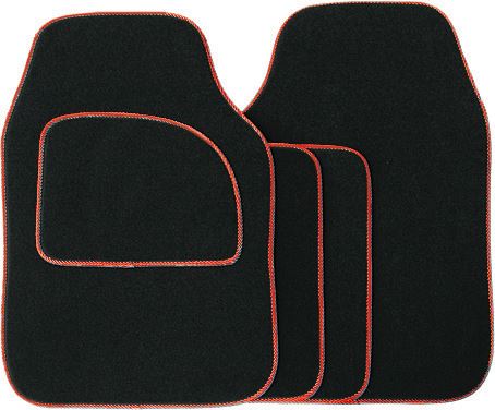 Streetwize 4 Piece Velour Carpet Mats Set with Coloured Binding - Red