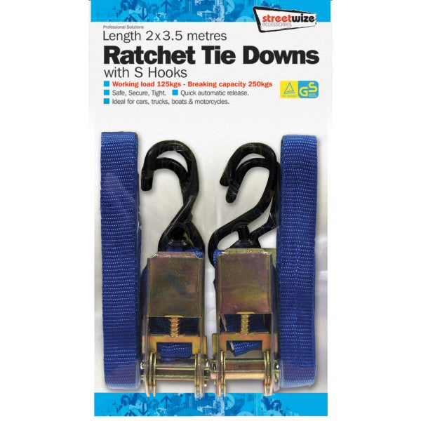 2 X 3.5 Metre Ratchet Tie Down S Hooks