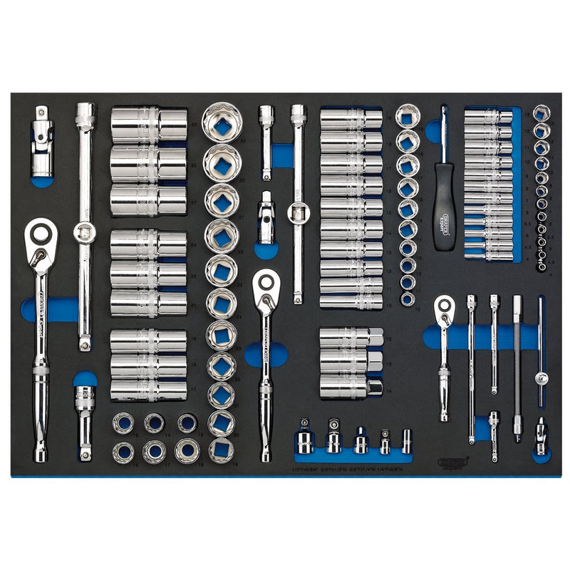 1/4", 3/8", and 1/2" Socket Set in Full Plus Drawer EVA Insert Tray (96 Piece)