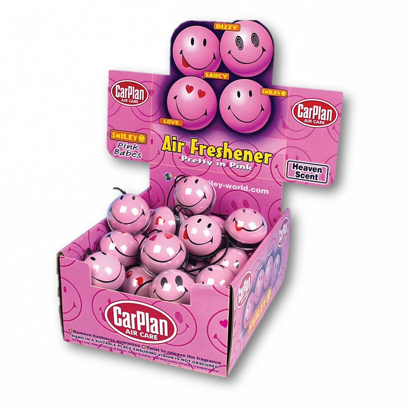 CarPlan AIR149 Smiley Faces Pink 3D Car Air Fresheners 36 Piece Counter Display Unit - Heaven Scent
