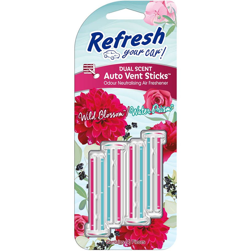 Refresh Your Car 301543400 Air freshener Vent Stick 4 Pack Wild Blossom / Water Prism