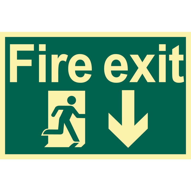 Glow In The Dark 'Fire Exit Arrow Down' Safety Sign