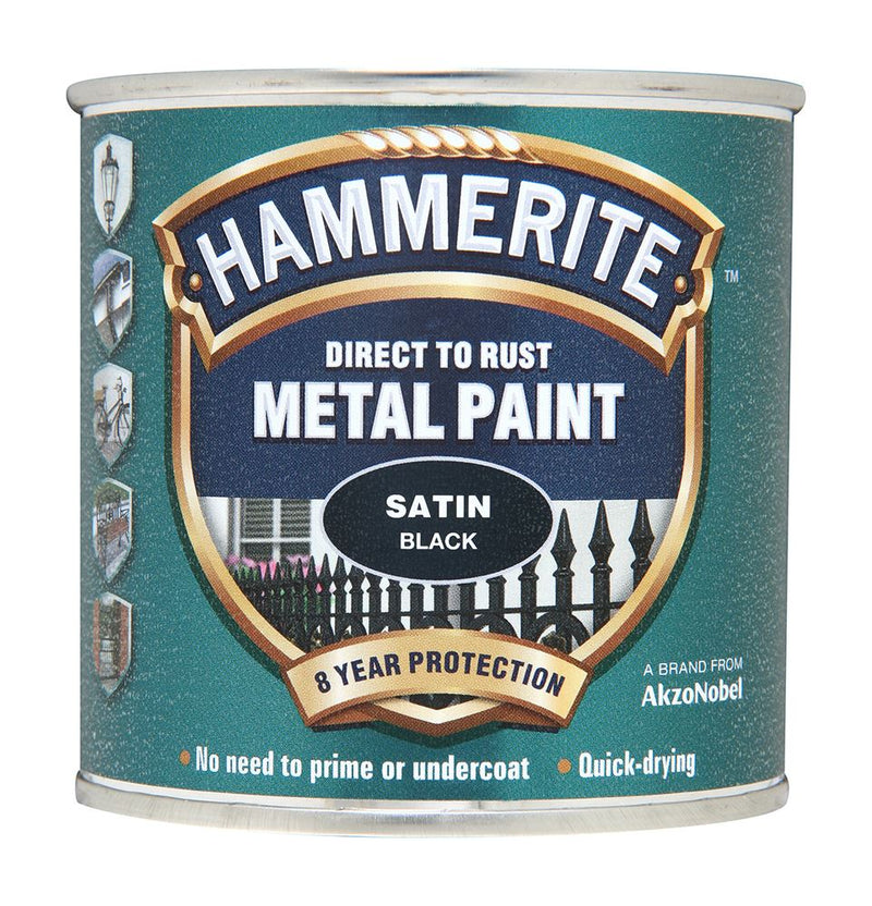 Hammerite Smooth Satin Black Paint - 250ml