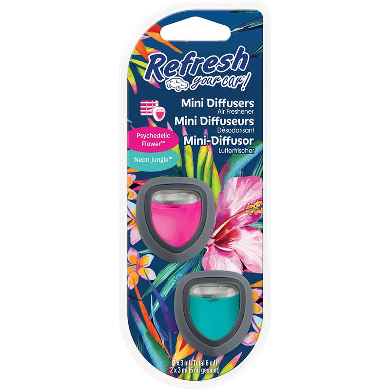 Refresh Your Car 301410200 Air freshener Psychedelic Flower/Neon Jungle Mini Diffuser 2 Pack