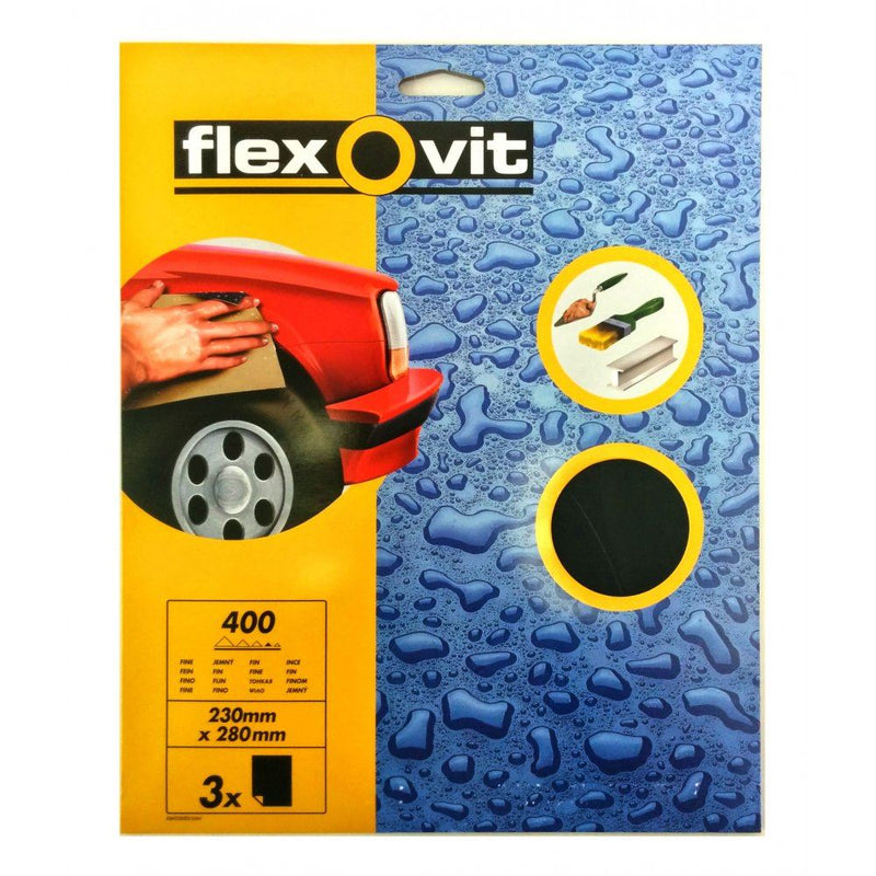 Flexovit 63642526303 FLEXOVIT Water Proof Sheets Fine Pack Of 3
