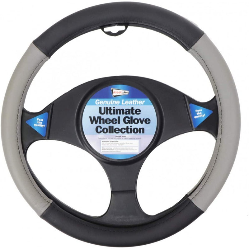 Streetwize Leather Steering Wheel Glove in Black / Grey