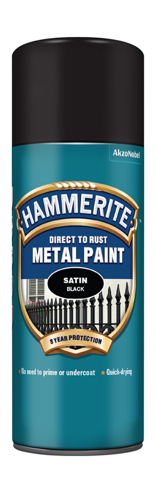 Hammerite Smooth Satin Black Metal Paint 400ml