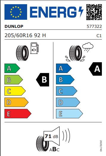 Dunlop 205 60 16 92H SP Sport BluResponse tyre