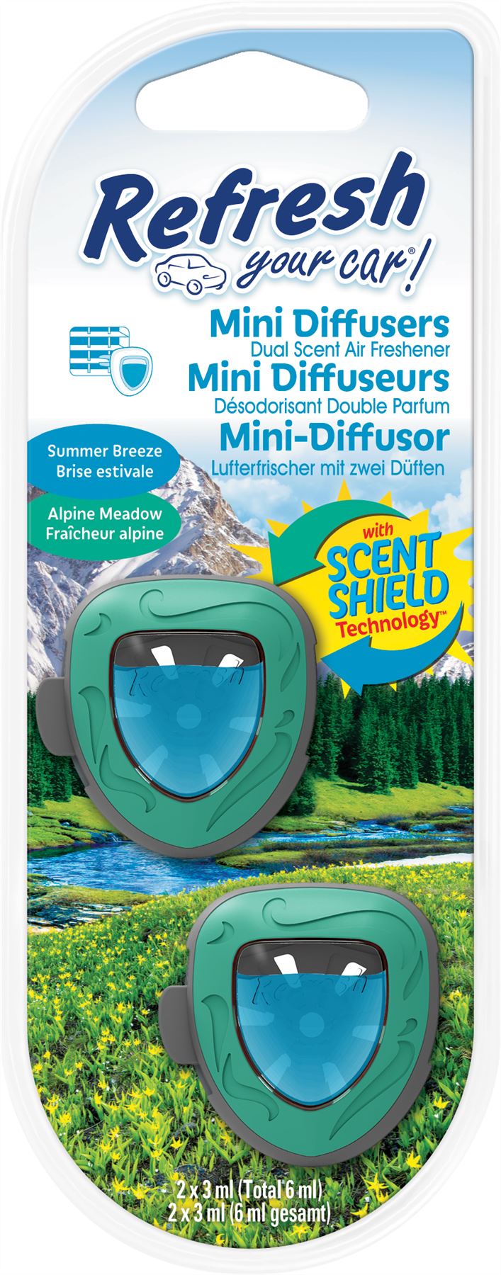 Refresh Your Car 301409900 Air freshener Alpine Meadow/Summer Breeze Mini Diffuser 2 Pack