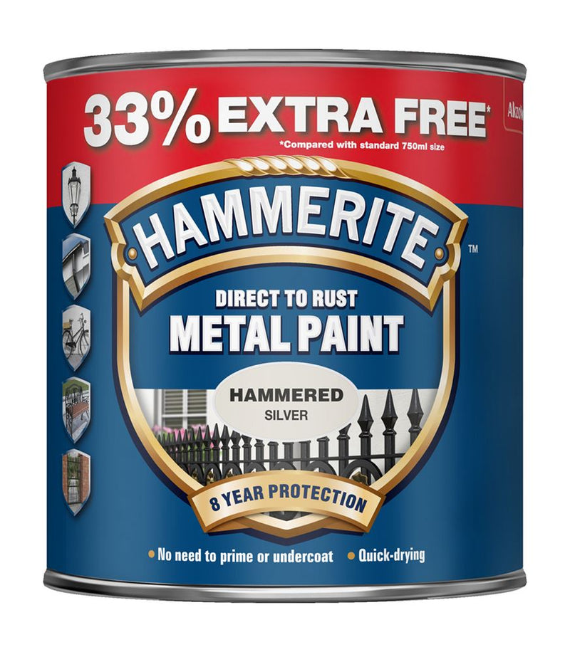 Hammerite 253 Metal Paint Hammered Silver Paint - 750ml