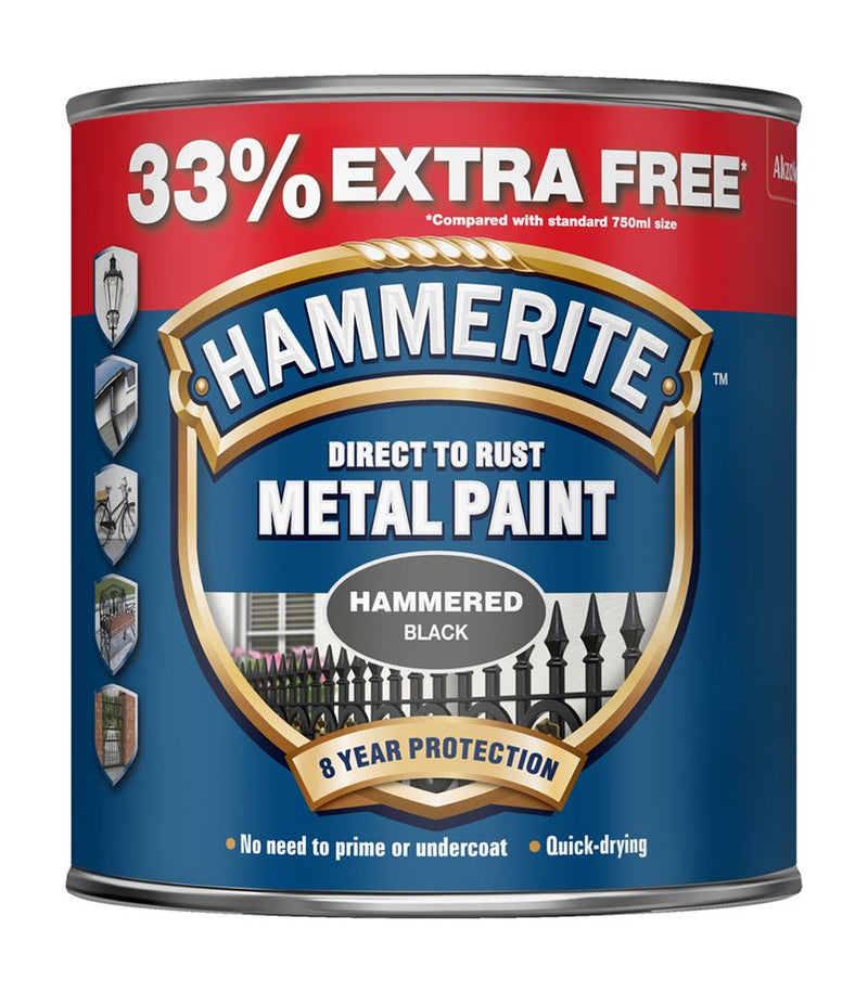 Hammerite 260 Metal Paint Hammered Black Paint - 750ml