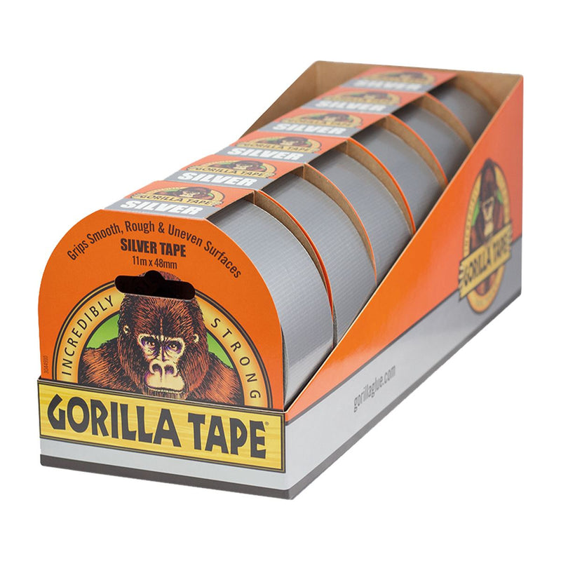 Gorilla 3044911PCK Silver Tape 11m x 48mm - Display Pack of 6