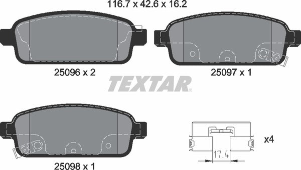 Audi Chevrolet Opel Vauxhall, Brake Pad Set - Textar 2509602