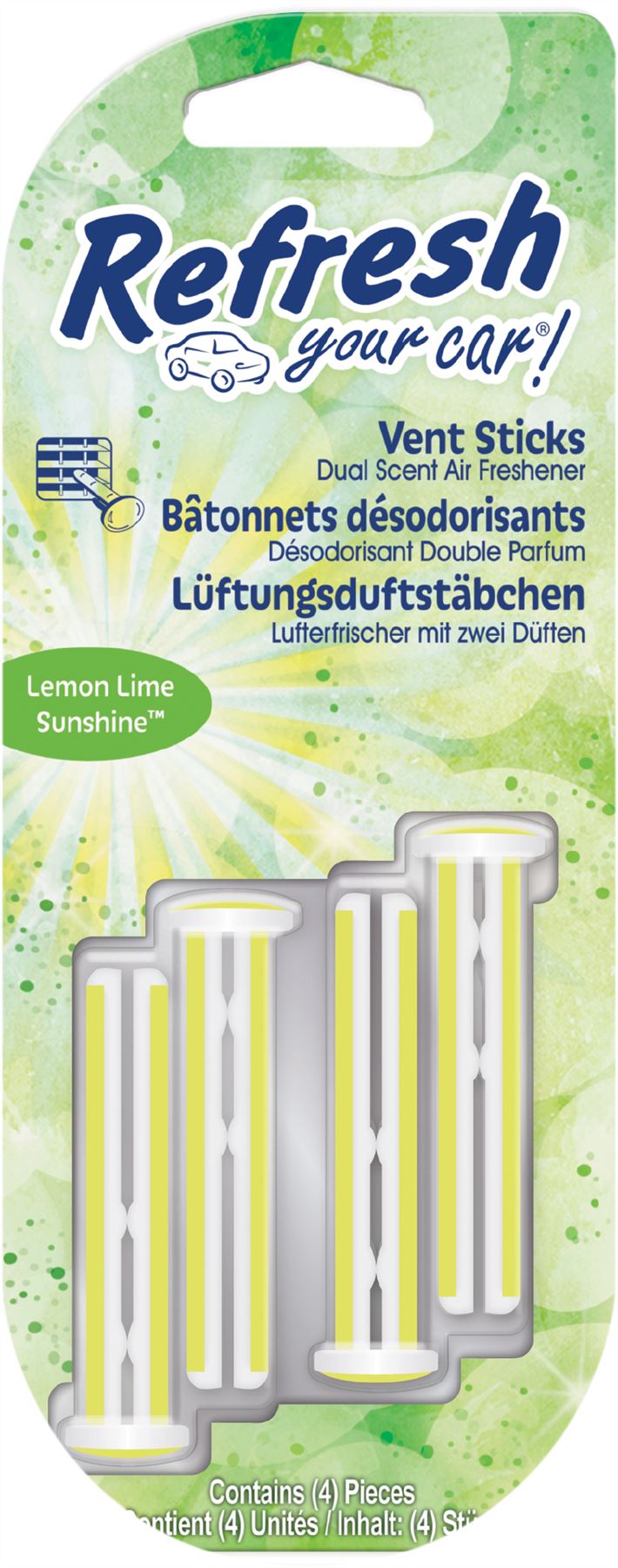 Refresh Your Car 301411300 Air freshener Vent Stick 4 Pack Lemon Lime Sunshine
