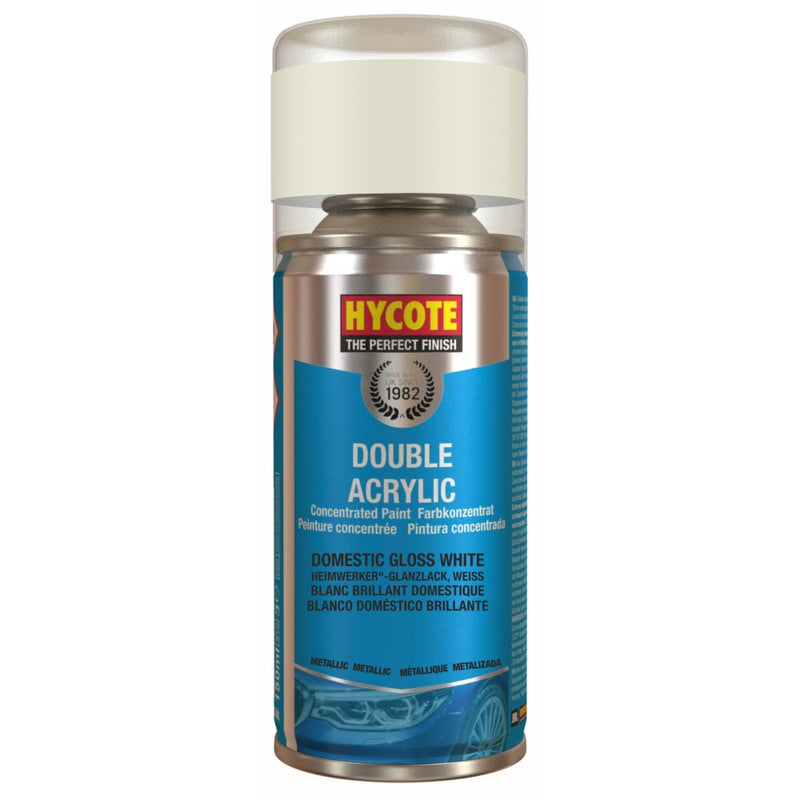 Hycote Double Acrylic Domestic Gloss White Spray Paint - 150ml