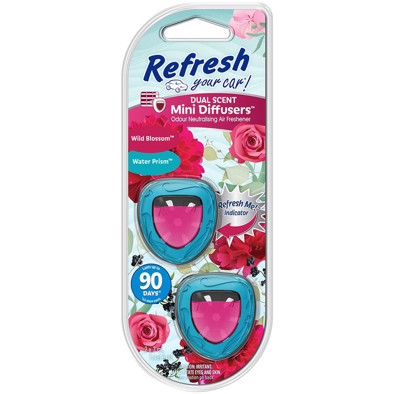 Refresh Your Car 301543300 Air freshener Mini Diffuser Twin Pack Wild Blossom / Water Prism
