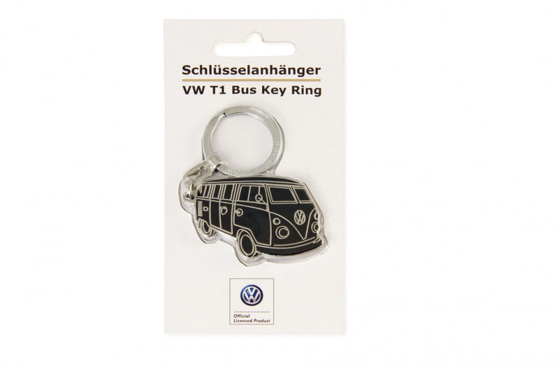 VW T1 Bus Enamel Key Ring In Blister Packaging - Silhouette/Black