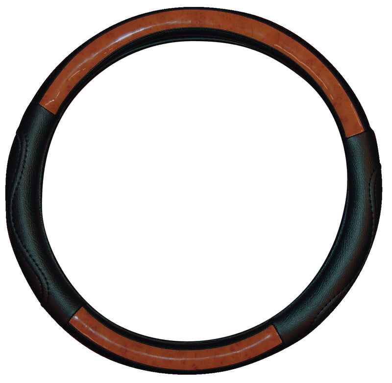 Leatherlook Momentum Steering Wheel Cover (Black/Walnut)