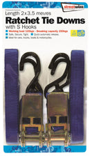 Streetwize Ratchet Tie Down with S Hooks 2x3.5m